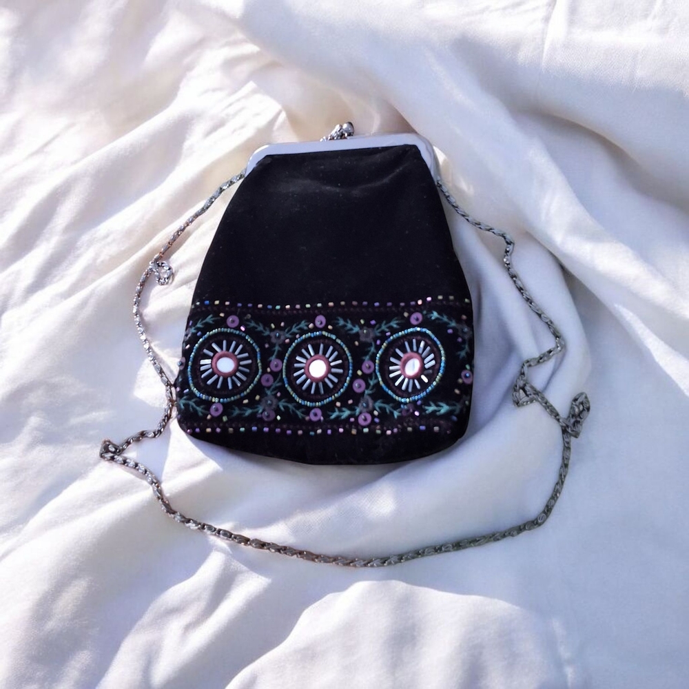 Embroidered Black Evening Bag